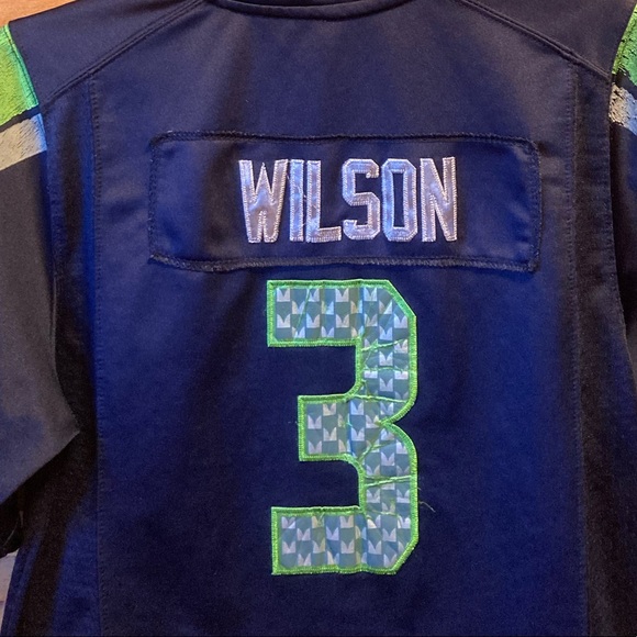 Nike Seahawks #3 Russell Wilson Navy Blue & Green Football Jersey - Picture 14 of 16